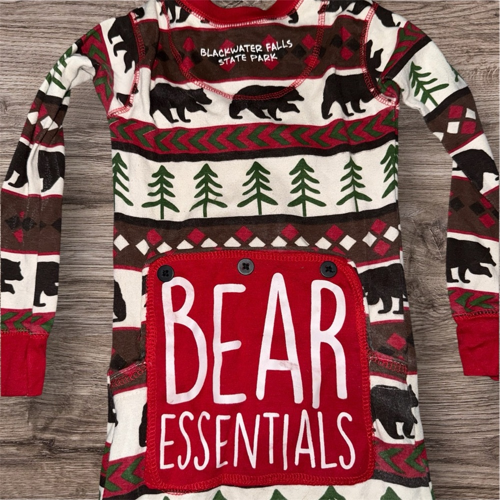 Essentials Kids Bear Pajamas - Festive Red, Green, and Brown
